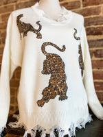 Load image into Gallery viewer, On The Prowl Sequin Tiger Ivory Knitted Sweater
