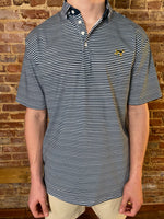 Load image into Gallery viewer, Marshall Navy &amp; White Striped Dry Fit Performance Fieldstone Polo Shirt
