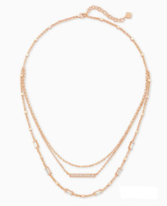Addison White Crystal Triple Strand Gold Necklace