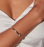 Load image into Gallery viewer, Arden White Crystal Silver Cuff Bracelet
