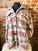 Load image into Gallery viewer, Aztec Simply Southern Gray/Purple Sherpa Shacket

