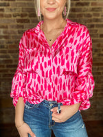 Load image into Gallery viewer, Treat Yourself Pink Splotched Button Down Blouse
