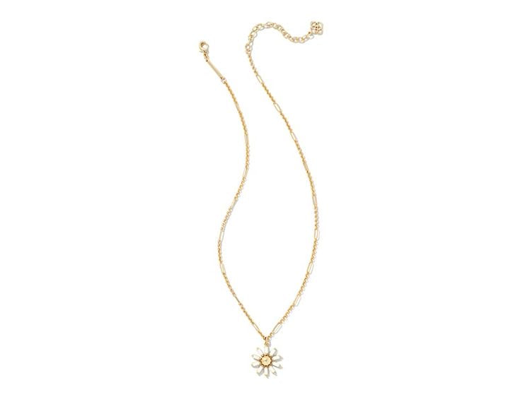 Madison White Opaque Glass Daisy Pendant Gold Necklace