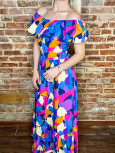 Colorful World Abstract Blue Maxi Dress