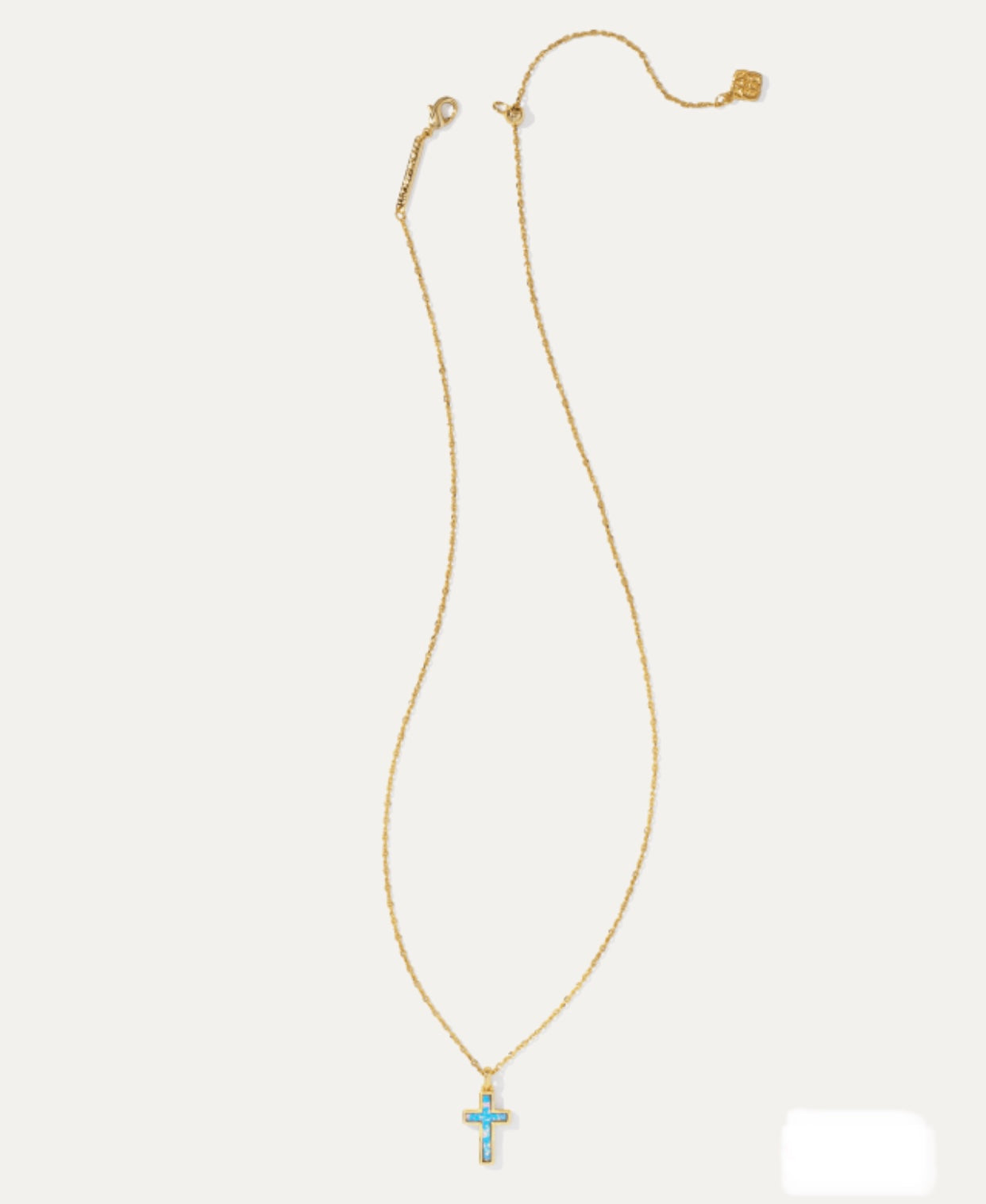 Periwinkle Kyocera Opal Cross Pendant Gold Necklace