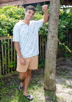 Load image into Gallery viewer, Palm and Blue Plaid Dry Fit Performance Simply Southern Polo Shirt
