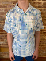 Load image into Gallery viewer, Palm and Blue Plaid Dry Fit Performance Simply Southern Polo Shirt
