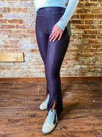 Load image into Gallery viewer, Joslynn Foil Printed Front Slit Black Athletic Pants
