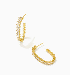 Juliette White Crystal Oval Hoop Gold Earrings
