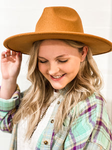 Away for the Weekend Wide Brim Camel Fedora Hat