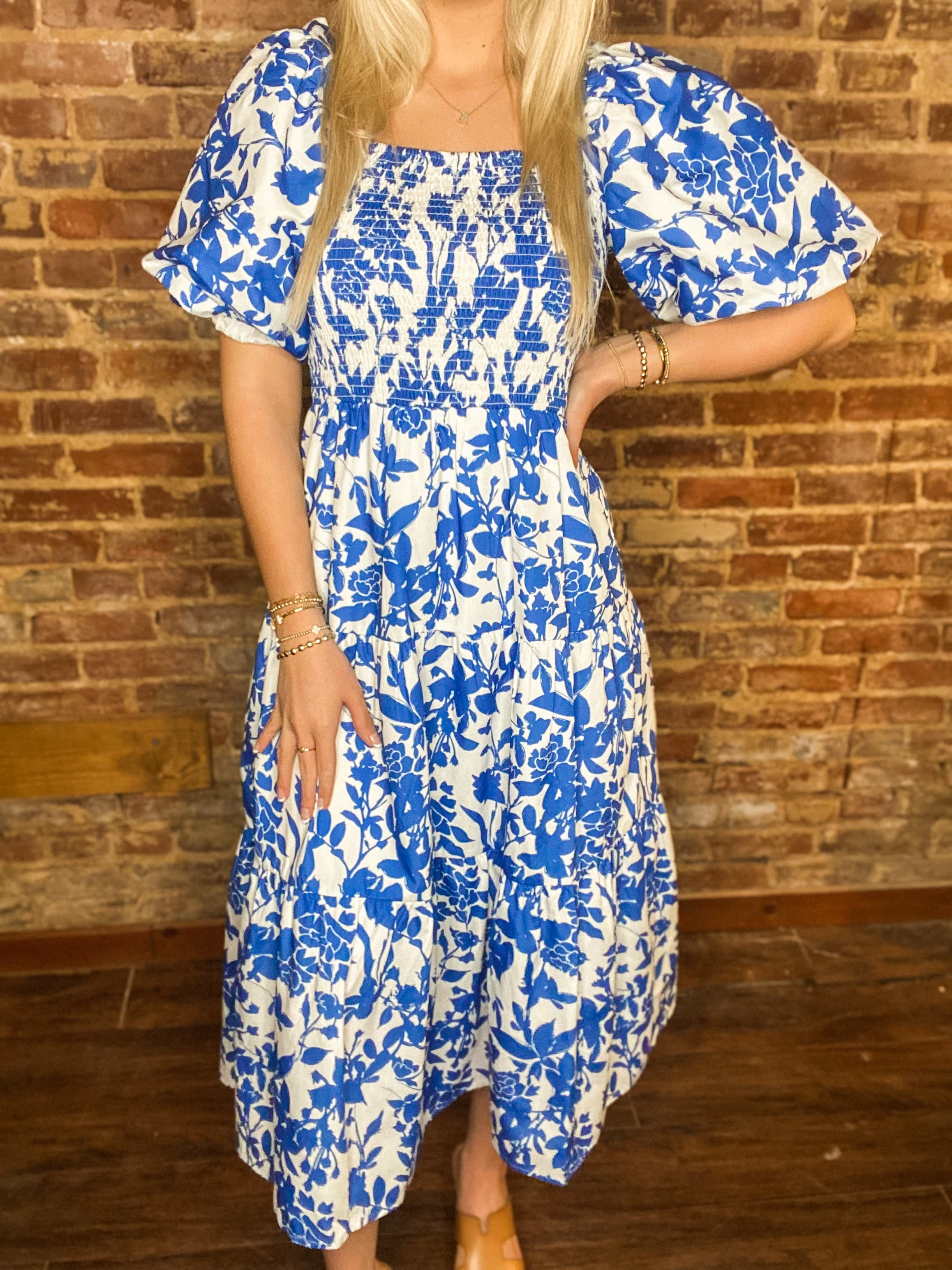 Lost In Love Blue & White Floral THML Midi Dress