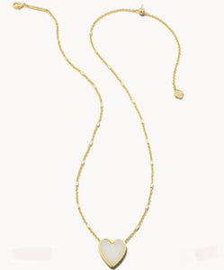 Ivory Mother of Peart Heart Pendant Gold Necklace