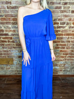 Load image into Gallery viewer, Something New One Shoulder Royal Blue Maxi Dress
