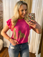 Load image into Gallery viewer, Long Time Love Pink Graphic Leopard Short Sleeve Sweater

