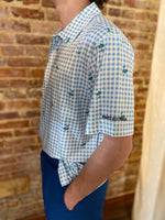 Load image into Gallery viewer, Palm and Blue Plaid Dry Fit Performance Simply Southern Polo Shirt
