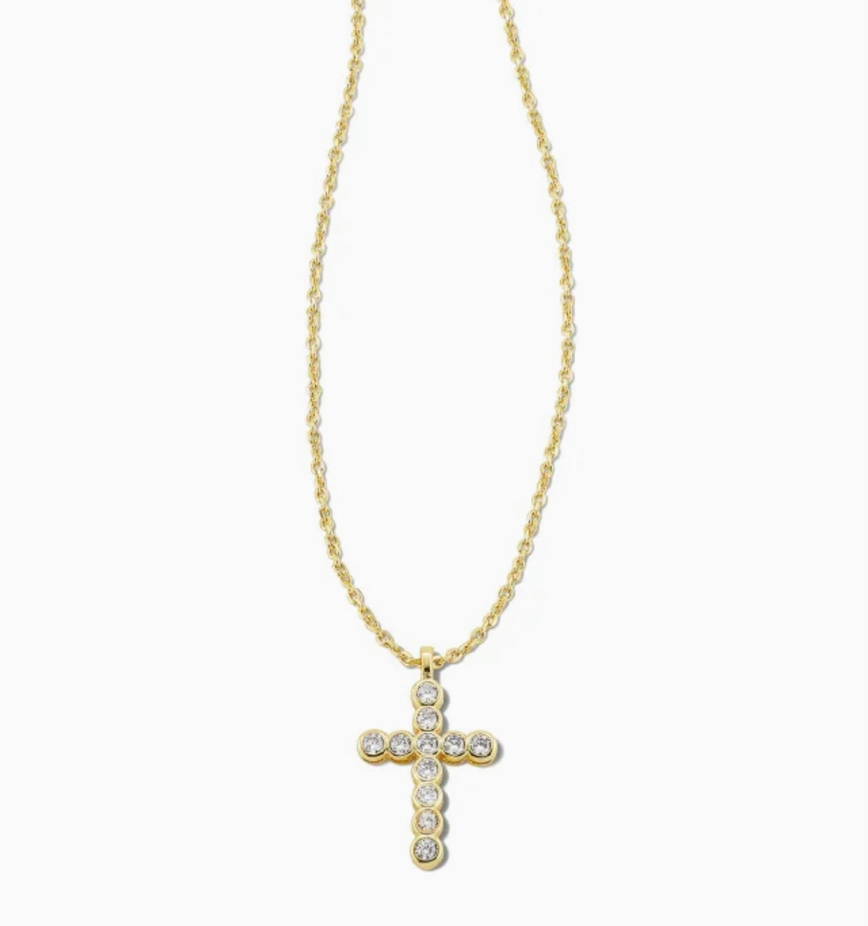 Cross White Crystal Pendant Gold Necklace