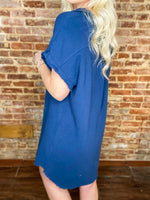 Load image into Gallery viewer, Feelin&#39; Alright Navy Button Down Linen Simply Southern Dress
