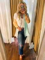 Load image into Gallery viewer, Seas The Day Sherbert &amp; Aqua Color Block Simply Southern Button Down Blouse

