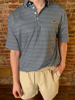 Load image into Gallery viewer, Marshall Navy &amp; White Striped Dry Fit Performance Fieldstone Polo Shirt
