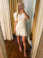 Load image into Gallery viewer, Ready For This White Ruffle Mini Dress
