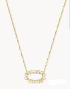 Elisa White Crystal Open Frame Gold Necklace
