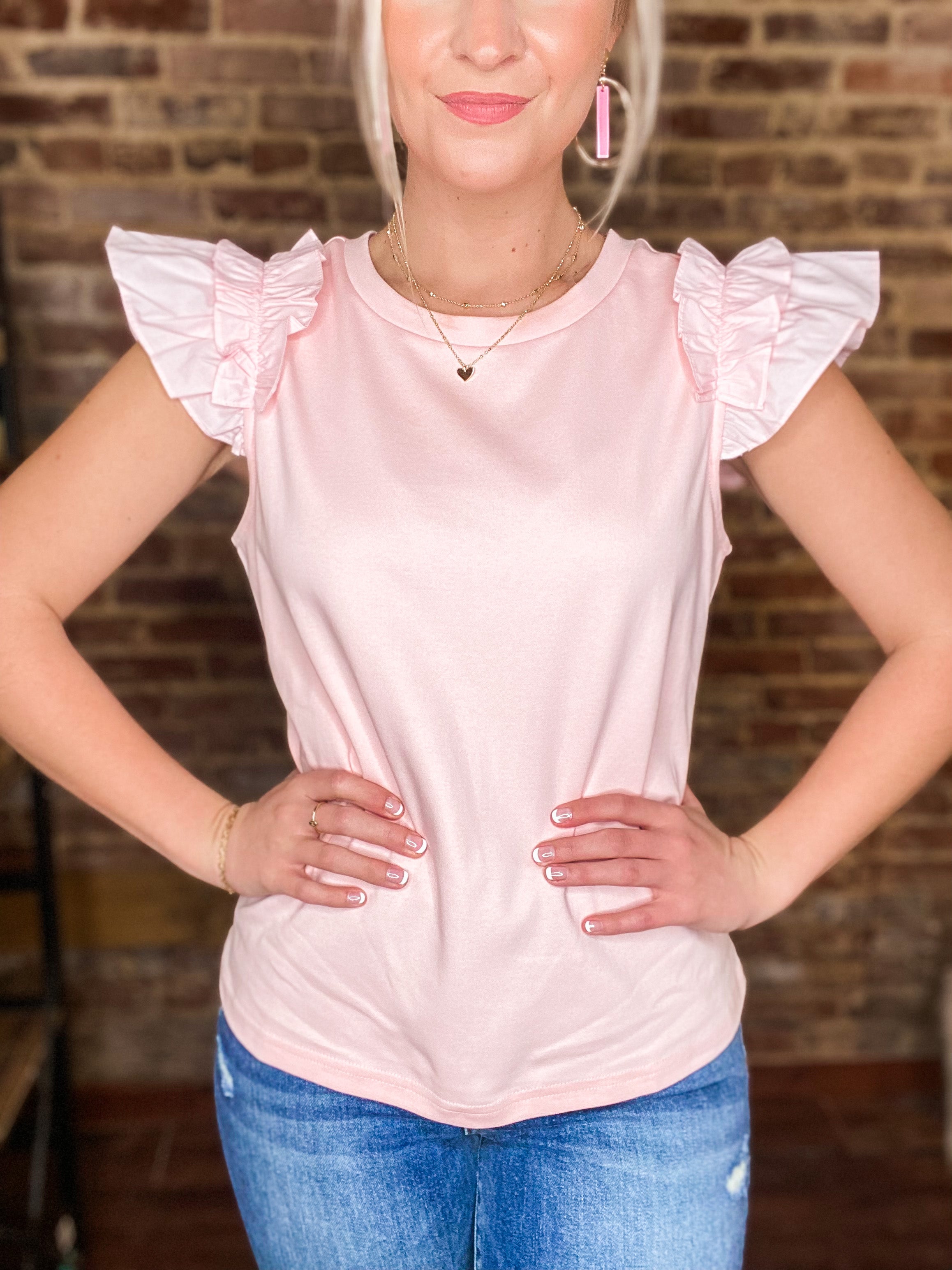 Looking Out Blush Pink Ruffle Sleeve Basic Blouse