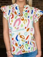 Load image into Gallery viewer, Never Dull Multi-Colored Abstract Print Short Sleeve THML Blouse
