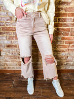 Load image into Gallery viewer, Leslie Blush Pink 90’s Vintage High Rise Cropped Flare Denim
