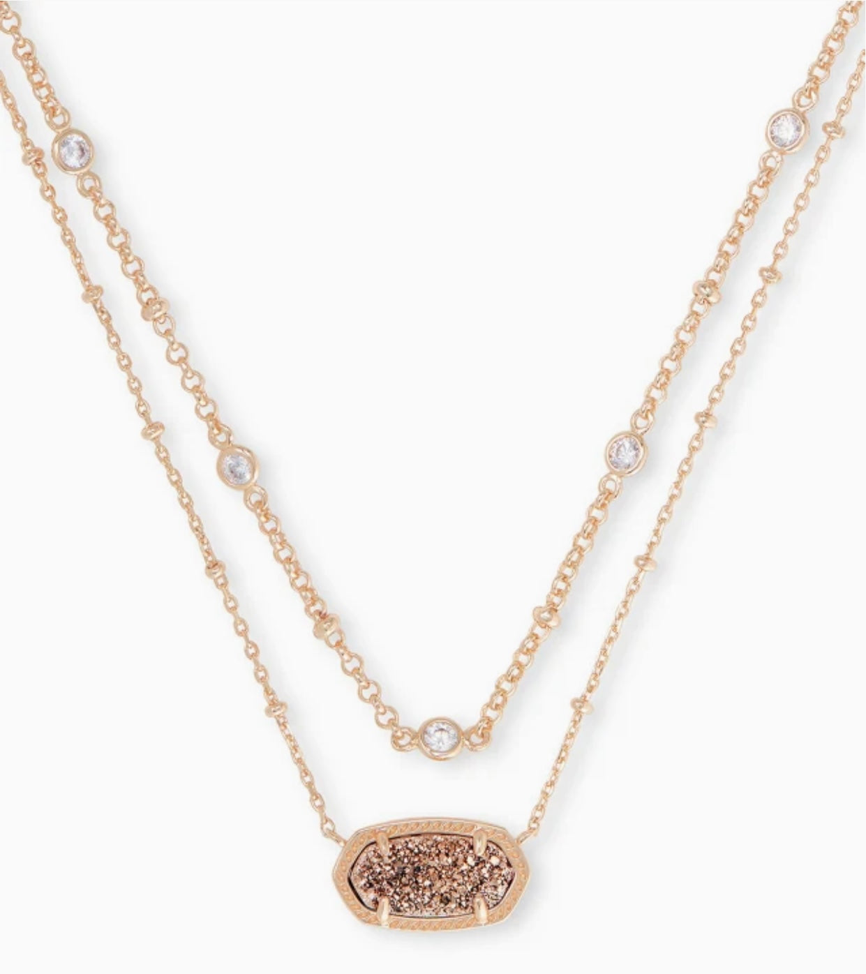Elisa Crystal Multi Strand Rose Gold Drusy Necklace