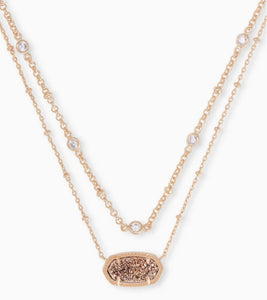 Elisa Crystal Multi Strand Rose Gold Drusy Necklace