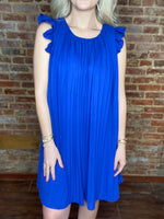 Load image into Gallery viewer, Content With It Pleated Royal Blue Dress

