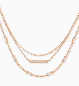 Addison White Crystal Triple Strand Gold Necklace