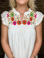 Load image into Gallery viewer, Your Chance White Gingham Floral Embroidered THML Dress
