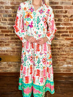 Load image into Gallery viewer, Birds Of A Feather Multi Print Button Down Maxi Dress
