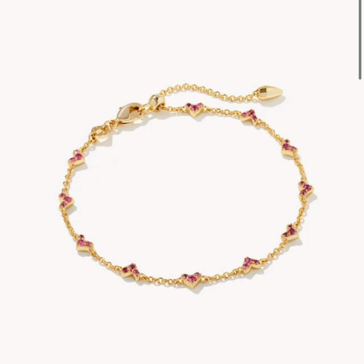 Heaven Pink Crystal Heart Delicate Chain Gold Bracelet