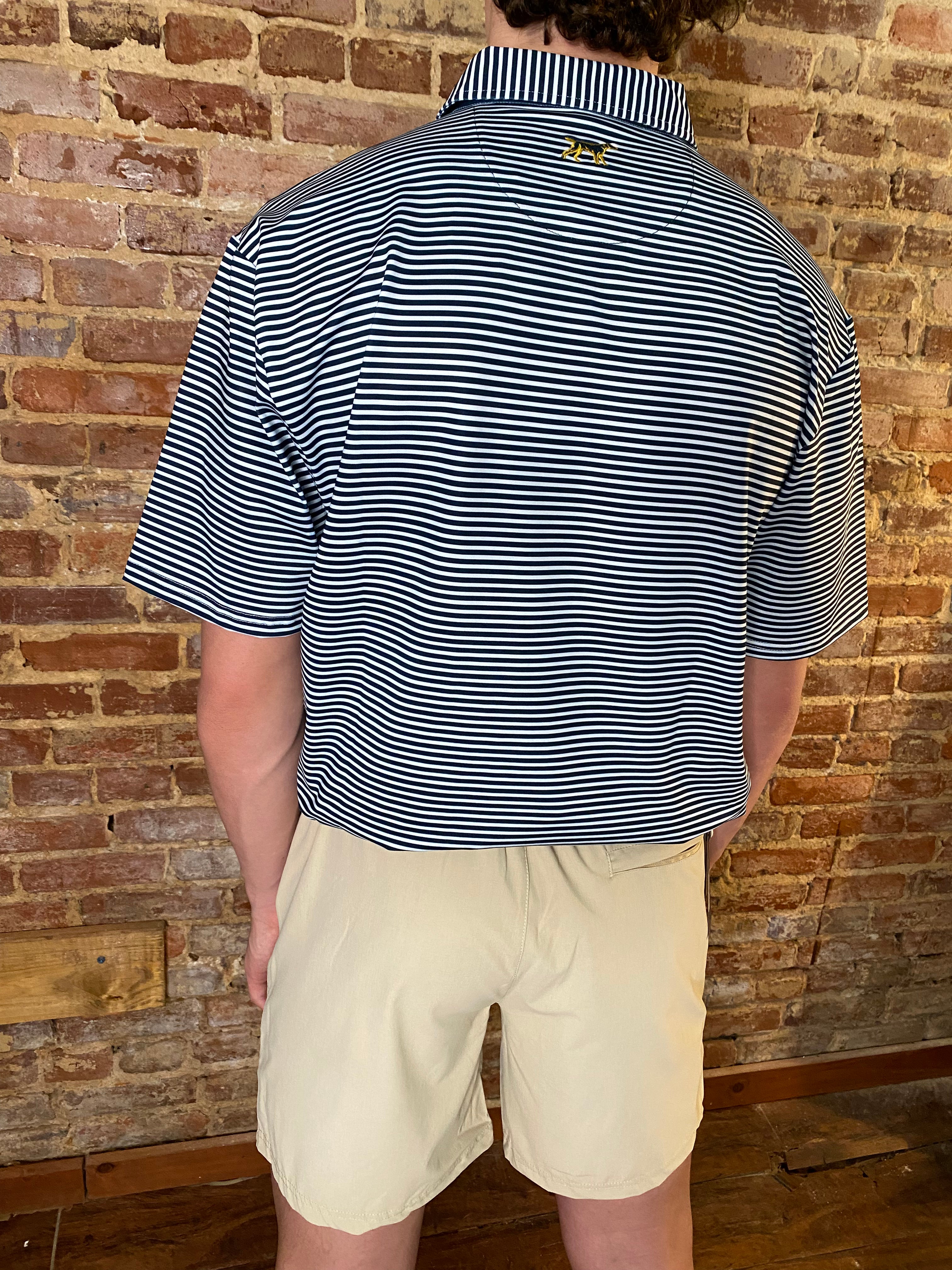 Marshall Navy & White Striped Dry Fit Performance Fieldstone Polo Shirt