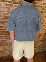 Load image into Gallery viewer, Marshall Navy &amp; White Striped Dry Fit Performance Fieldstone Polo Shirt
