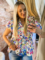 Load image into Gallery viewer, Flower Daze Multi-Color Floral Puff Sleeve Blouse
