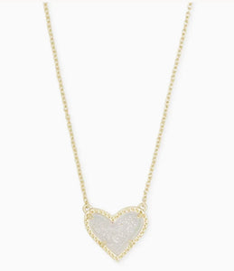 Ari Heart Short Pendant Gold Iridescent Drusy Necklace