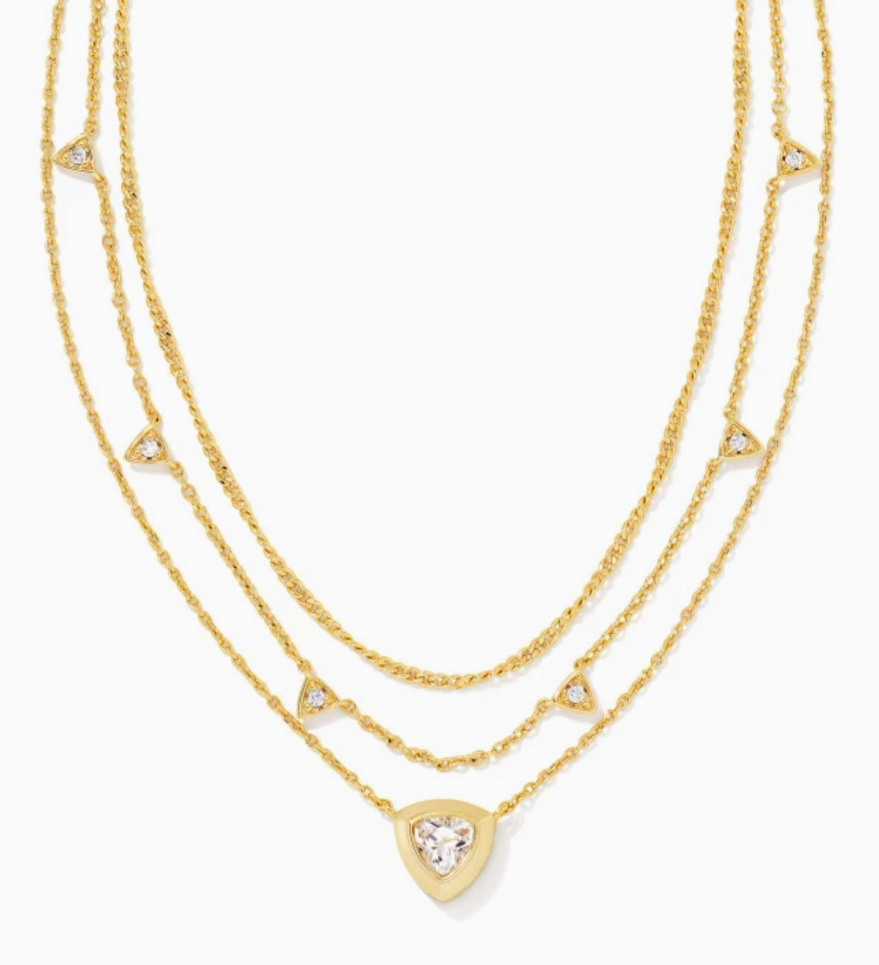 Arden White Crystal Multi Strand Gold Necklace