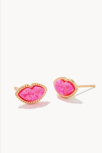 Lips Pink Kyocera Opal Gold Stud Earrings