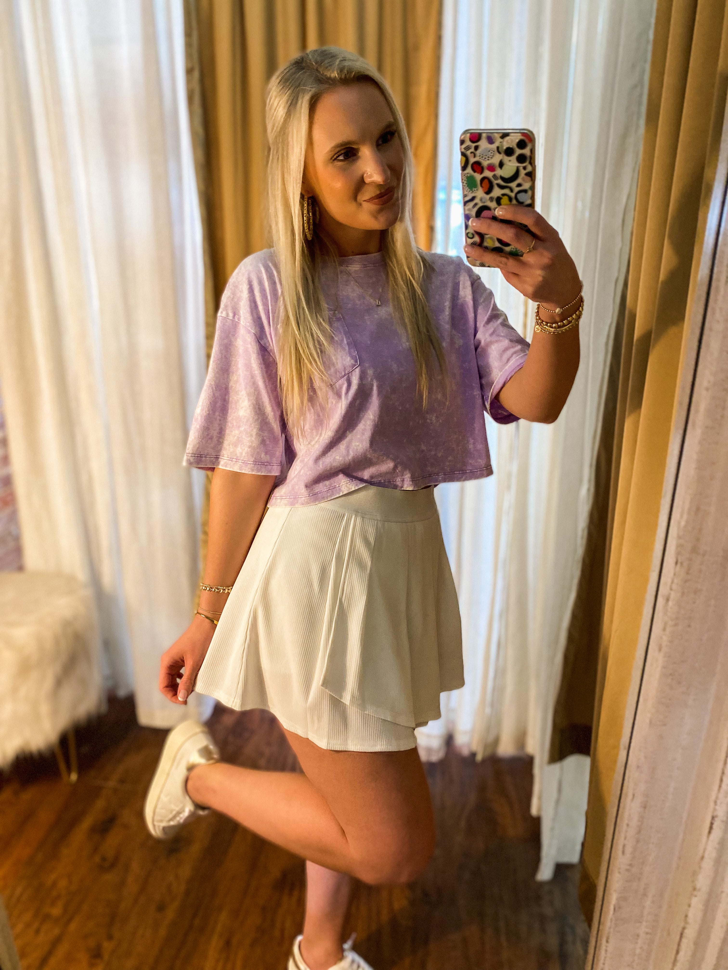 Casual Days Coming Purple Acid Washed Cropped Pocket Tee