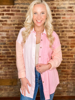 Load image into Gallery viewer, Seas The Day Pink &amp; Sherbert Color Block Simply Southern Button Down Blouse
