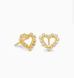Load image into Gallery viewer, Ari White Crystal Heart Gold Stud Earrings
