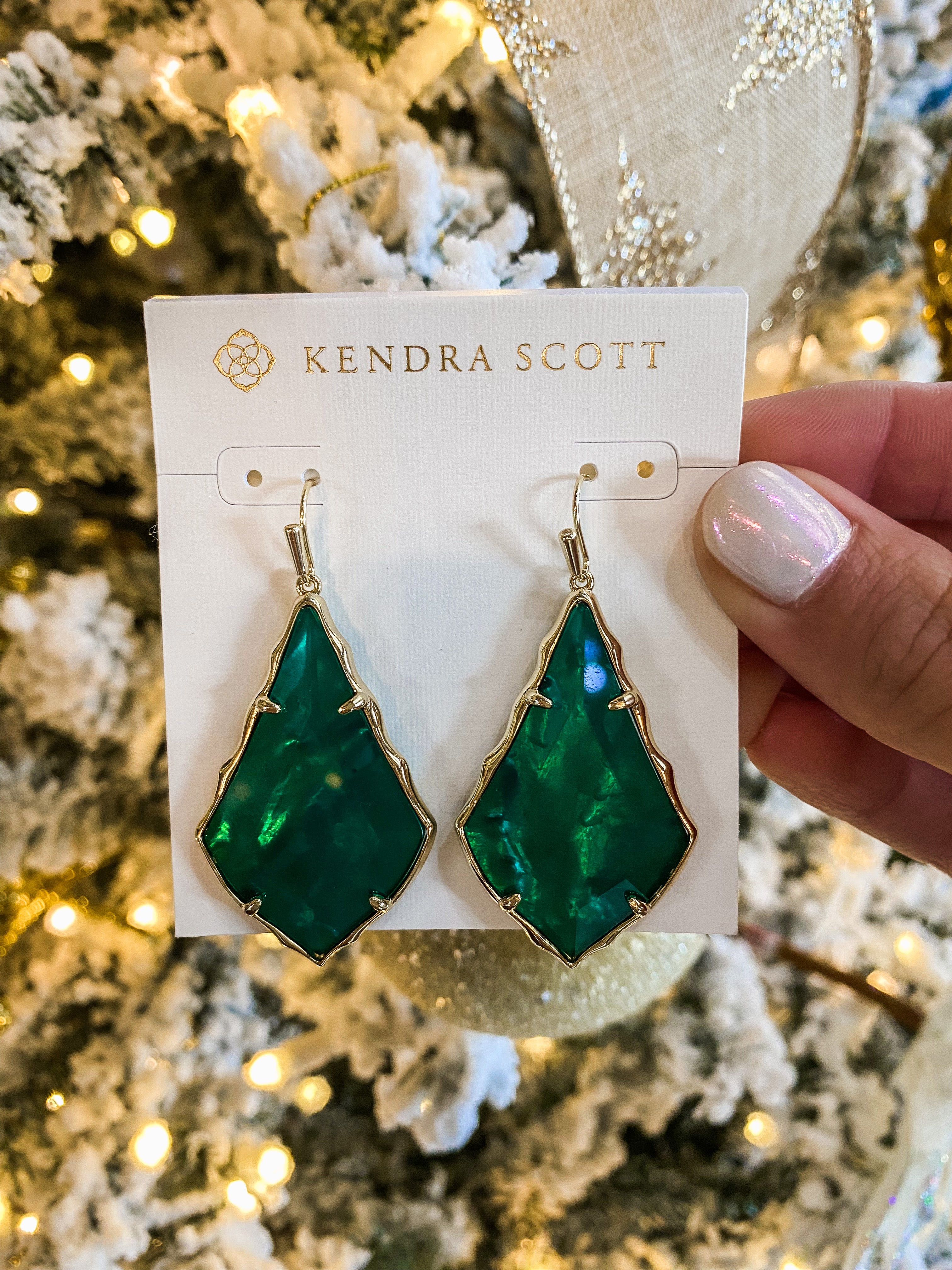 Faceted Alex Emerald Green Large Gold Earrings
