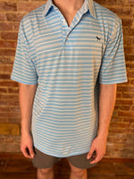 Load image into Gallery viewer, Blue &amp; White Striped Dry Fit Performance Simply Southern Polo Shirt

