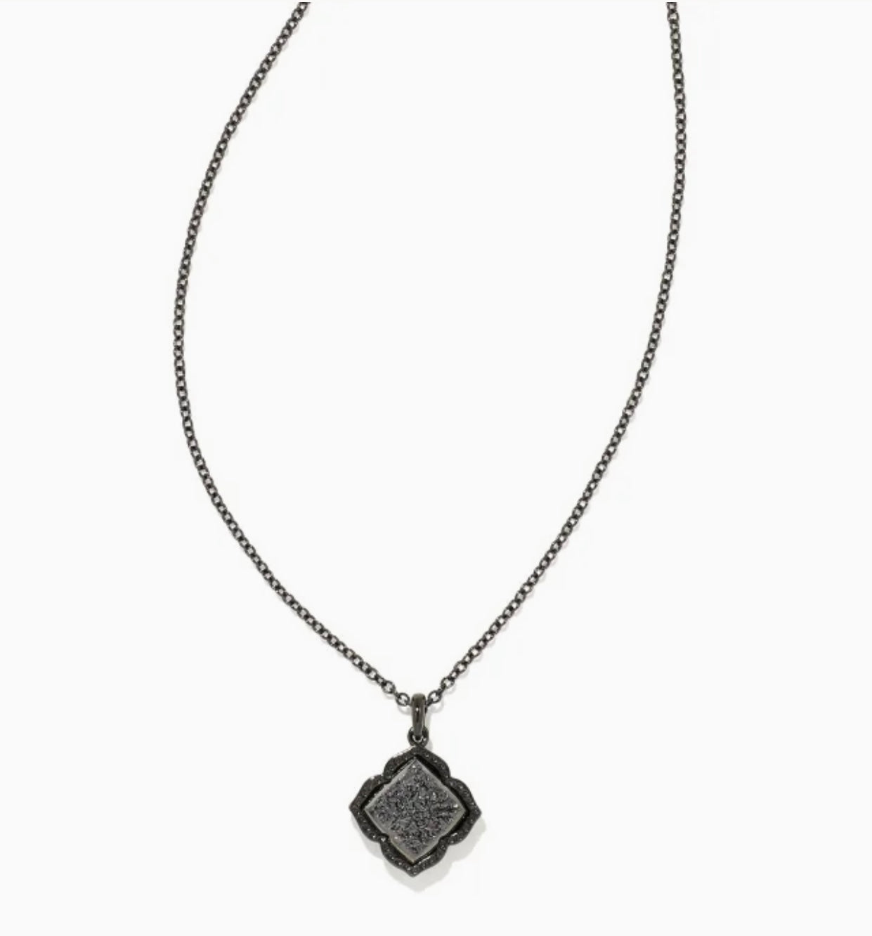Mallory Black Drusy Gunmetal Pendant Necklace