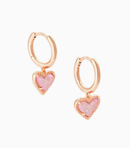 Ari Light Pink Drusy Heart Huggie Rose Gold Earrings