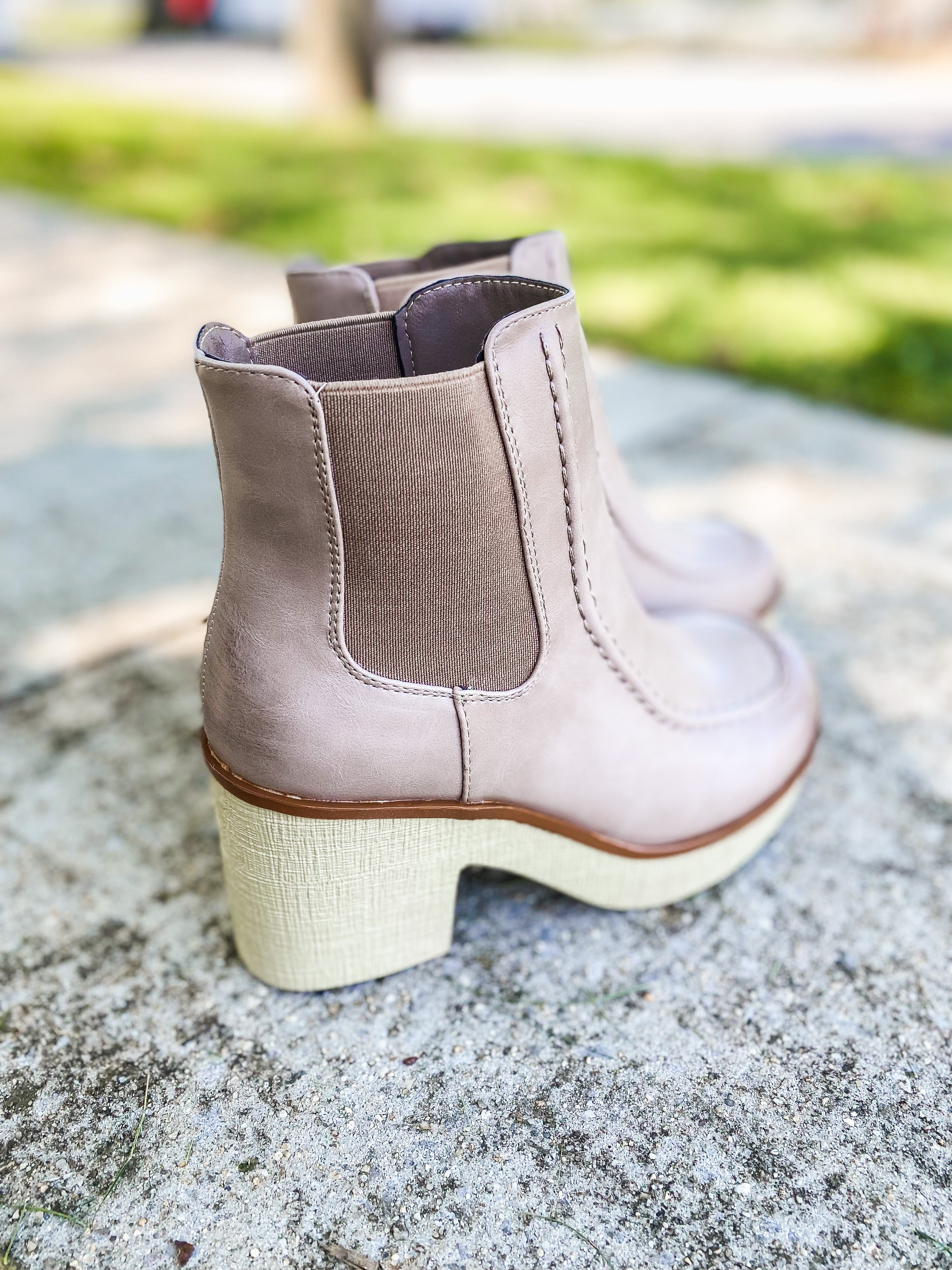 Step It Up Taupe Chunky Heel Booties