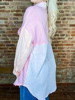 Load image into Gallery viewer, Seas The Day Pink &amp; Sherbert Color Block Simply Southern Button Down Blouse
